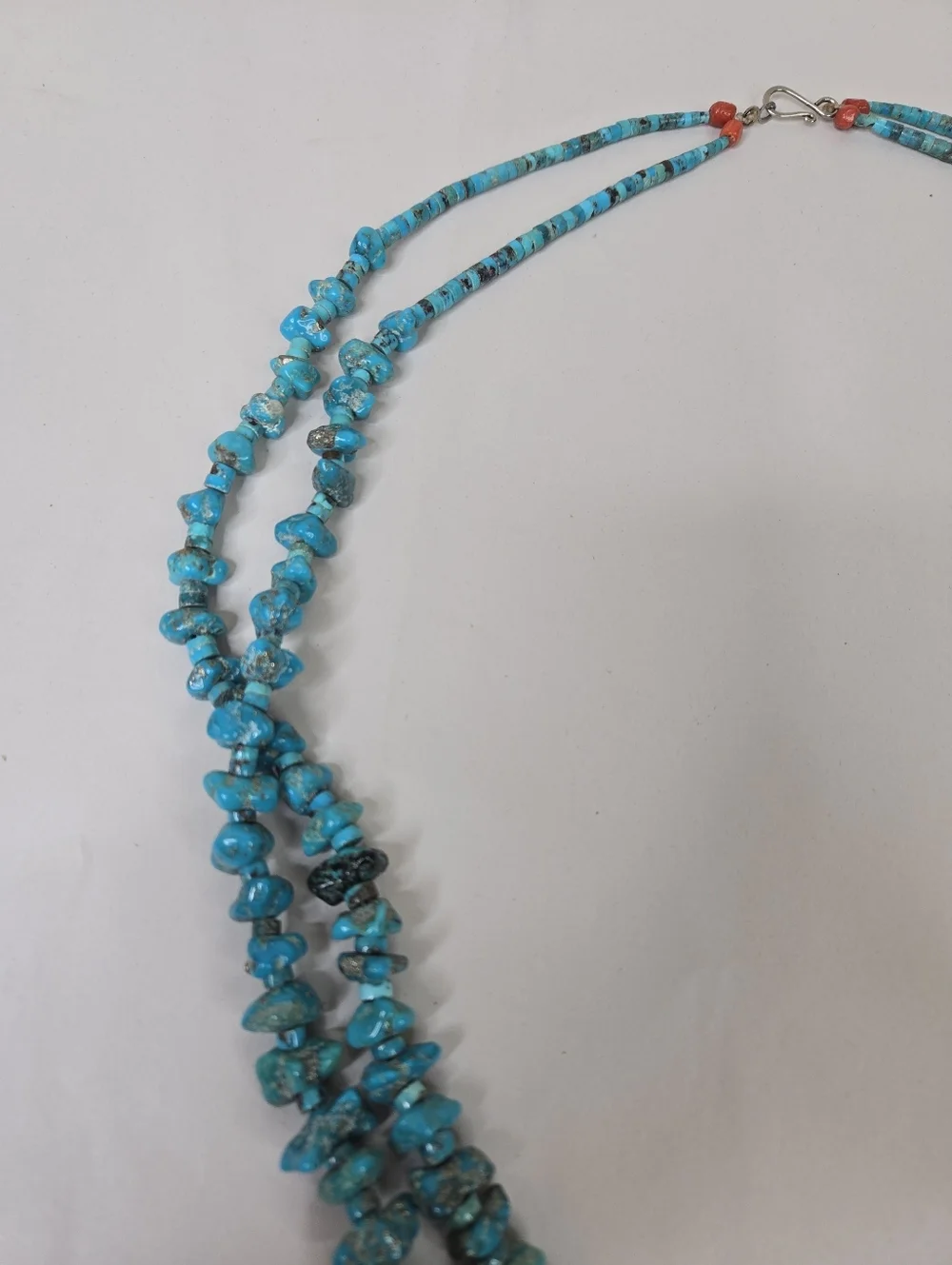 Native American Southwestern Turquoise Double Strand Necklace Nuggets-Heshi Bead